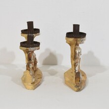 Couple baroque carved wooden and silvered candleholders, Italy circa 1750