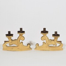 Couple baroque carved wooden and silvered candleholders, Italy circa 1750