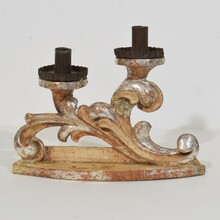 Couple baroque carved wooden and silvered candleholders, Italy circa 1750