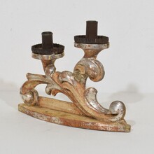 Couple baroque carved wooden and silvered candleholders, Italy circa 1750