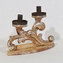 Couple baroque carved wooden and silvered candleholders, Italy circa 1750