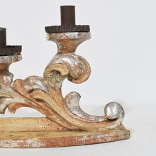 Couple baroque carved wooden and silvered candleholders, Italy circa 1750