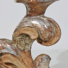 Couple baroque carved wooden and silvered candleholders, Italy circa 1750