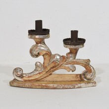 Couple baroque carved wooden and silvered candleholders, Italy circa 1750