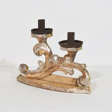 Couple baroque carved wooden and silvered candleholders, Italy circa 1750