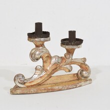 Couple baroque carved wooden and silvered candleholders, Italy circa 1750