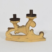 Couple baroque carved wooden and silvered candleholders, Italy circa 1750