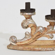 Couple baroque carved wooden and silvered candleholders, Italy circa 1750