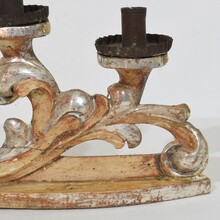 Couple baroque carved wooden and silvered candleholders, Italy circa 1750