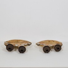 Couple baroque carved wooden and silvered candleholders, Italy circa 1750