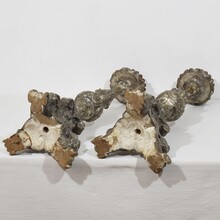 Couple baroque carved wooden candleholders, Italy circa 1750-1800