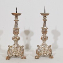 Couple neoclassical silvered wooden candlesticks, Italy circa 1760-1780