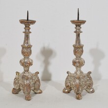 Couple neoclassical silvered wooden candlesticks, Italy circa 1760-1780