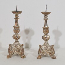 Couple neoclassical silvered wooden candlesticks, Italy circa 1760-1780