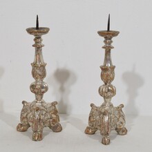 Couple neoclassical silvered wooden candlesticks, Italy circa 1760-1780