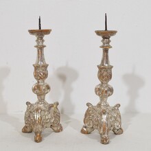 Couple neoclassical silvered wooden candlesticks, Italy circa 1760-1780