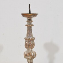 Couple neoclassical silvered wooden candlesticks, Italy circa 1760-1780