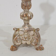 Couple neoclassical silvered wooden candlesticks, Italy circa 1760-1780