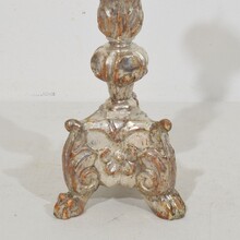 Couple neoclassical silvered wooden candlesticks, Italy circa 1760-1780