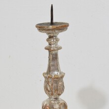 Couple neoclassical silvered wooden candlesticks, Italy circa 1760-1780