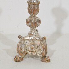 Couple neoclassical silvered wooden candlesticks, Italy circa 1760-1780