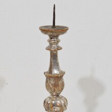 Couple neoclassical silvered wooden candlesticks, Italy circa 1760-1780