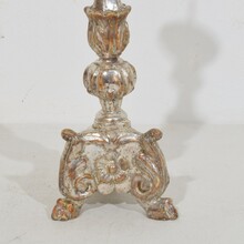 Couple neoclassical silvered wooden candlesticks, Italy circa 1760-1780