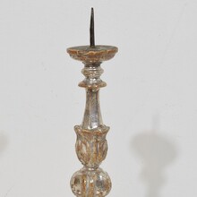 Couple neoclassical silvered wooden candlesticks, Italy circa 1760-1780