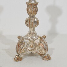 Couple neoclassical silvered wooden candlesticks, Italy circa 1760-1780