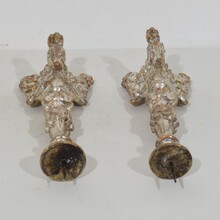 Couple neoclassical silvered wooden candlesticks, Italy circa 1760-1780