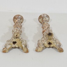 Couple neoclassical silvered wooden candlesticks, Italy circa 1760-1780