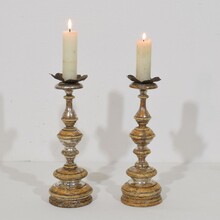 Couple neoclassical silvered wooden candleholders, Italy circa 1750-1800