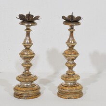 Couple neoclassical silvered wooden candleholders, Italy circa 1750-1800
