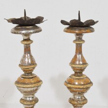 Couple neoclassical silvered wooden candleholders, Italy circa 1750-1800