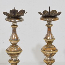 Couple neoclassical silvered wooden candleholders, Italy circa 1750-1800