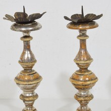 Couple neoclassical silvered wooden candleholders, Italy circa 1750-1800