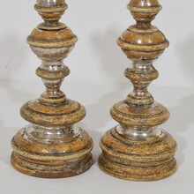 Couple neoclassical silvered wooden candleholders, Italy circa 1750-1800