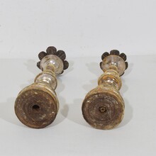 Couple neoclassical silvered wooden candleholders, Italy circa 1750-1800