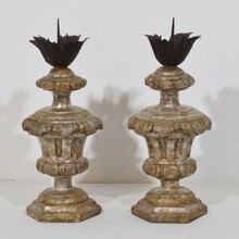 Couple neoclassical silvered wooden candlesticks, Italy circa 1760-1800