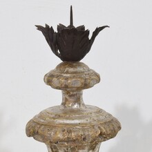 Couple neoclassical silvered wooden candlesticks, Italy circa 1760-1800