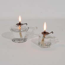 Couple glass weaver oil lamps, France circa 1800-1900