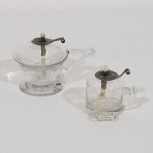 Couple glass weaver oil lamps, France circa 1800-1900