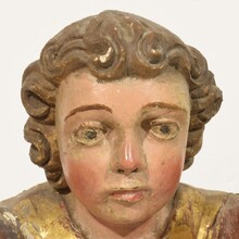 Early hand carved wooden baroque angel, Spain circa 1650-1700