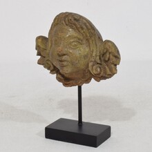 Weathered oak renaissance angel head fragment, France 16/17th century