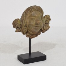 Weathered oak renaissance angel head fragment, France 16/17th century