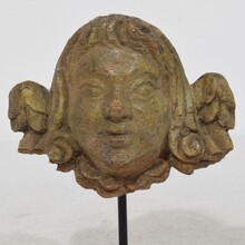 Weathered oak renaissance angel head fragment, France 16/17th century