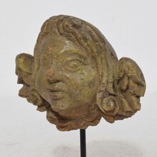 Weathered oak renaissance angel head fragment, France 16/17th century