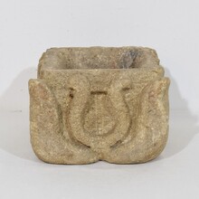 Gothic hand carved stone mortar with coat of arms, France circa 1550-1600