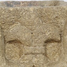 Gothic hand carved stone mortar with coat of arms, France circa 1550-1600