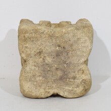 Gothic hand carved stone mortar with coat of arms, France circa 1550-1600